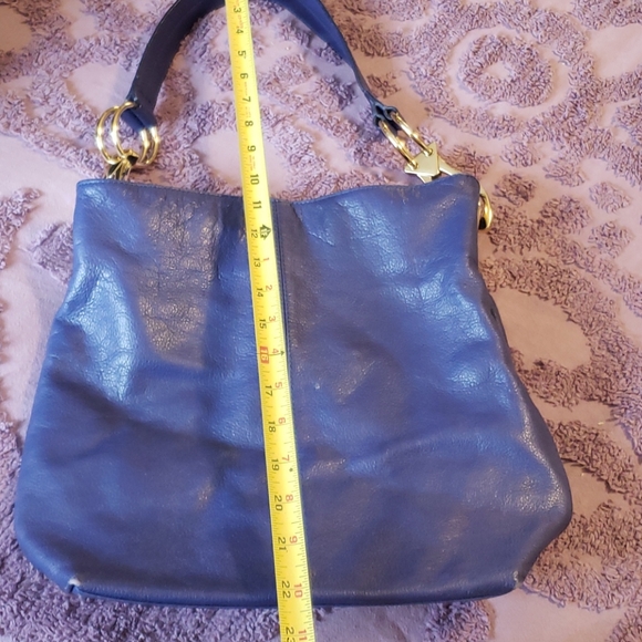 Paris designer blue leather 80s style bag - Picture 7 of 8